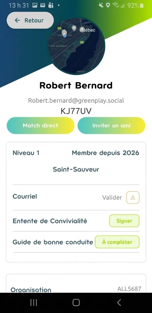 Profile screen with the Direct match button